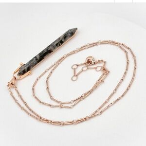 StellaAnd dot rebel necklace. Rosegold larkavite stone 27”